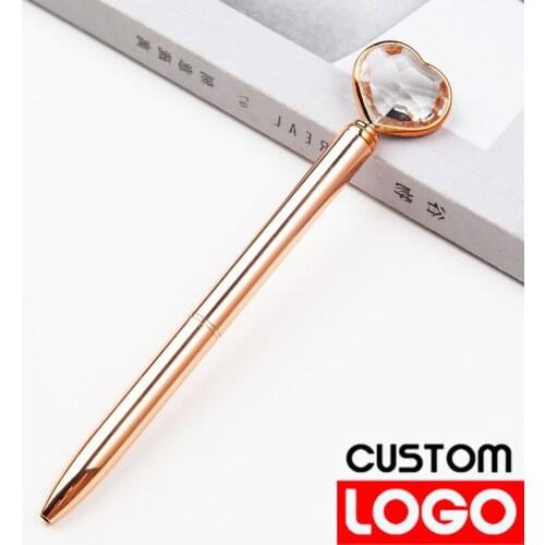 1pc Heart Diamond Metal Ballpoint Pen Cute Rotary Ball Pens Office School Writing Pen Engraved Name Private Customized Logo Pen