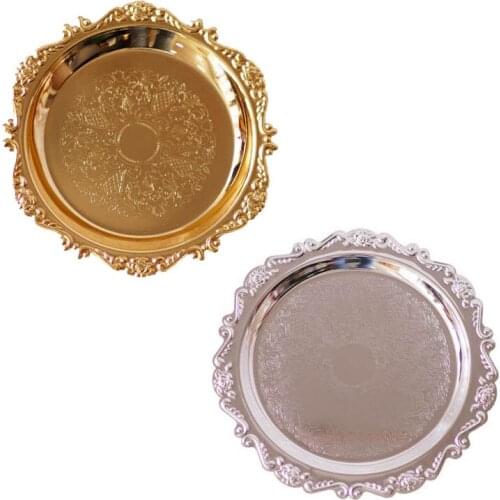 1Pcs Cake Tray Multi Purpose European Style Nice Gift Kitchen Supplies Metal Gold/Silver Dinner Plates Round Shape