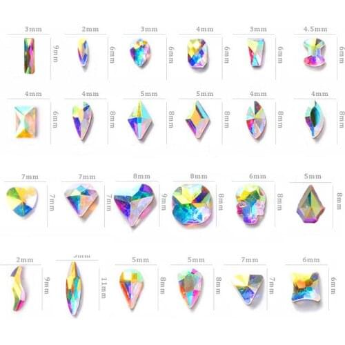 20pcs Glass Nail Art Rhinestones AB-Colors Flat-back Crystal Strass 3D Charm 24 Shapes 3-10mm Raindrop Clear AB Rhinestones,H565