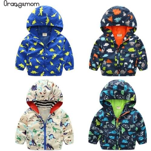 Childrens Boy Dinosaur Cartoon Pattern With Hooded 2020 Spring Thinjacket Hooded Jacket Coat For 2-7 Y Kids Sports Wear Clothes