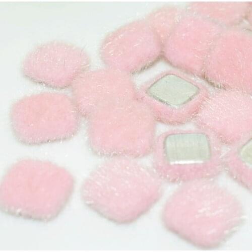 50Pcs 13mm Handmade Pink Velvet Fabric Covered Square Thin Flat Backs Cabochon Decoration Chunky Buttons DIY Scrapbooking Craft
