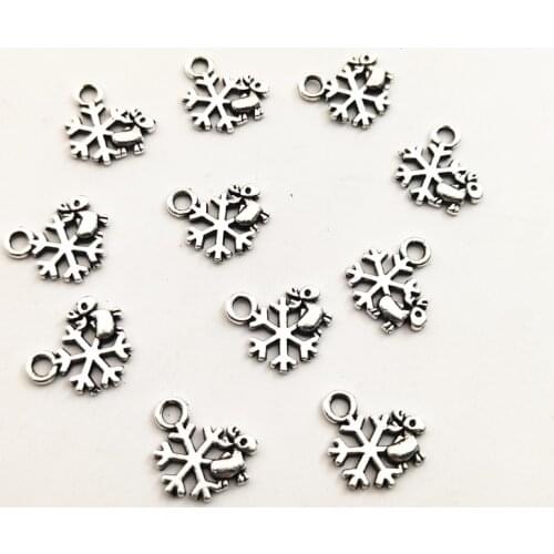 50pcs Snowflake charm10*10mm Tibetan Silver Plated Pendants Antique Jewelry Making DIY Handmade Craft