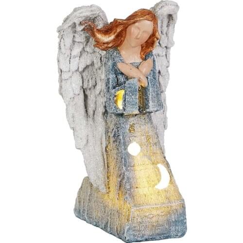 Guardian Angels Collectible Christmas Figurine Sculpted Hand-Painted Kneeling Angel LED Light Statue Decoration Shelf Desktop