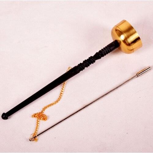 Taoism Buddha Equipment Dharma-vessel Brass Straight-bar Long Handle Inverted Bell Diameter of 5.5 Cm for Read Buddhist Texts