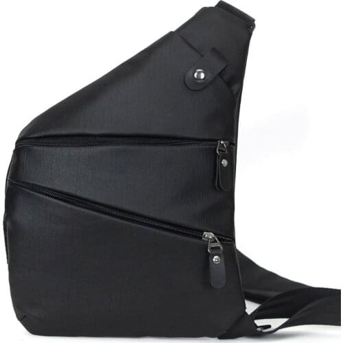 Unisex Black Wash Leather Usb Headphone Outlet Cross Adjustable Strap Waist Shoulder Bag Chest Daily Travel Bodybag