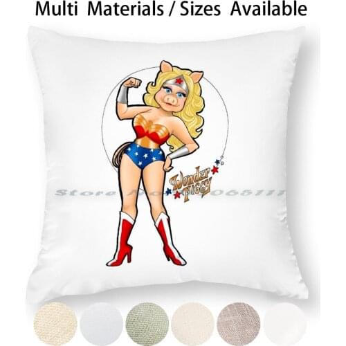 Wonder Pig! Pillow Case Throw Pillow Cover Cotton Linen Flax Up Pinup Superhero Pig Becca Whitaker Creative Trending Vintage