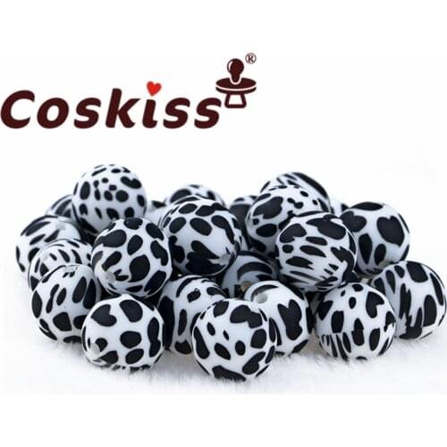 Coskiss 100PC Silicone Bead Food Grade Materials 15mm Teether Round Printing DIY Crafts Baby Teether Safe Rattle Beads