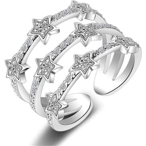 European And American Simple Star Crystal Ring Party Elegant Female Open Index Finger Ring Jewelry Gift