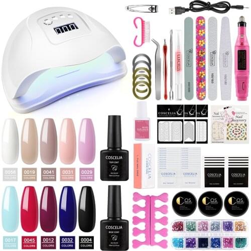 Nail Gel Polish Kit UV LED Lamp Electric Nail Drill Machine Semi Permanent Gel Varnish Soak Off Lacquer Manicure Nail Art Tools