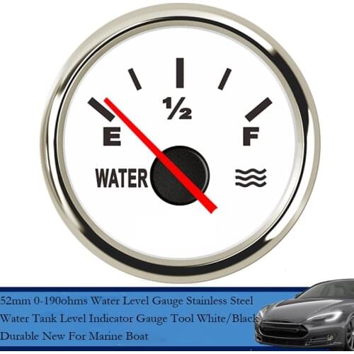 52mm 0-190ohms Water Level Gauge Stainless Steel Water Tank Level Indicator Gauge Tool White/Black Durable New For Marine Boat