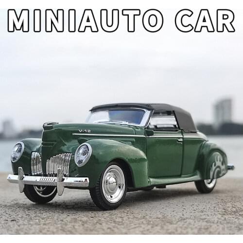 1: 38 Lincoln Convertible Classic Car With Sound and Light Simulation Alloy Childrens Toy Car Model Antique Birthday Gift Green