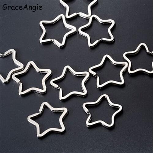 GraceAngie 10pcs New Iron Key Chains Rings Color Heart Star Shape Connected Alloy Key Holder Findings DIY AccessoriesColor
