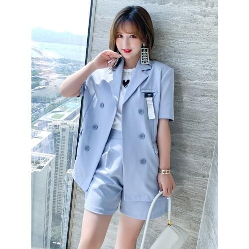 High quality Badge cloth suit coat+High Waist Wide Leg shorts suit 2021 summer new