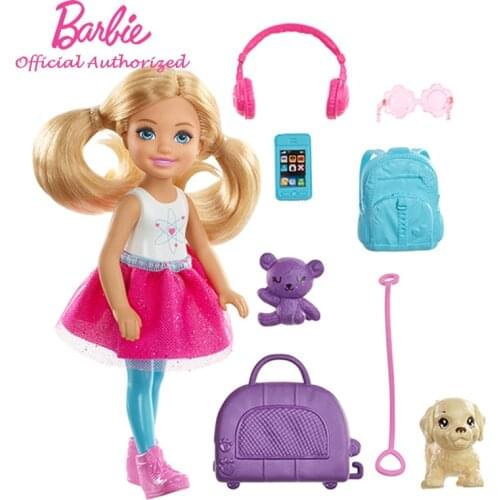 Barbie Doll Toy Chelsea And Travel Set with Puppy Multi Colored Accessories Go All Around The World FWV20 Mini Pocket Playing