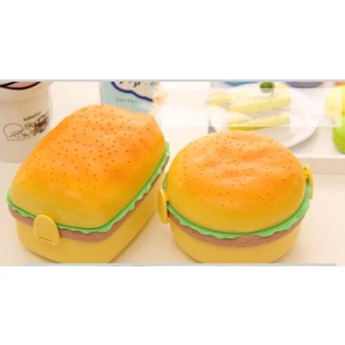 Hamburger Shape Lunch Box Double Layer Cute Burger Bento Box Lunchbox Children School Food Container Spoon Fork Tableware Set