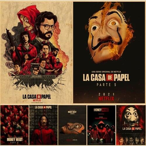 Hot Money Heist Poster Season 5 Vintage Kraft Paper High Quality Cartoon La Casa De Papel Wall Sticker Decoration Painting