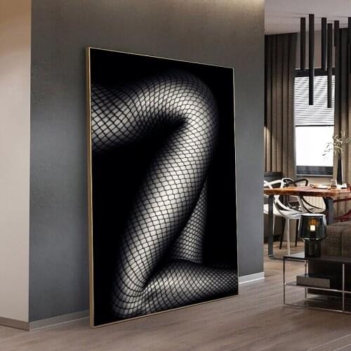Black Stockings Legs Nude Women Wall Art Sexy Body Canvas Painting Prints and Pictures Poster for Living Room Home Decor Cuadros