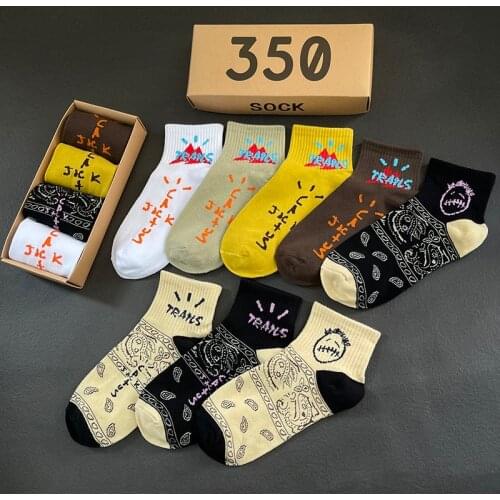2021 New Socks Skate Low Tube Socks Men Sport Travis Scott Cactus Jack Bandanas Socks Streetwear Hip Hop 4 Pairs/box