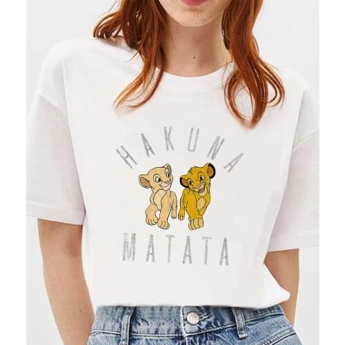 New Disney The Lion King T Shirt Women Kawaii Funny T-shirt Simba and Nala Graphic T Shirts Femme Fashion Unisex Tshirt