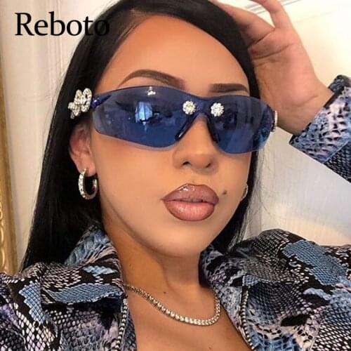New Unique Clear Shades For Women Vintage Rimless Blue Sunglasses Men Luxury Diamond Rhinestone Sunglasses Ladies Eyewea