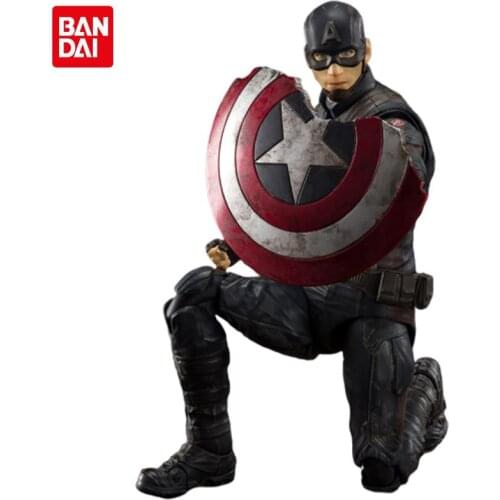 Orignal Bandai Marvel Avengers Endgame Captain America 15Cm Shf Collect Doll Steve Rogers Action Figure Model Adult Kids Toys