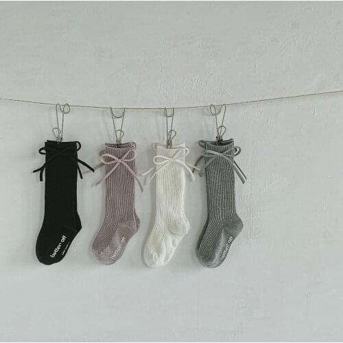 1-8Y Childrens Ribbed Socks, Baby Girls Anti Slipping Stockings with Bow for Autumn and Spring Dress' Decoration