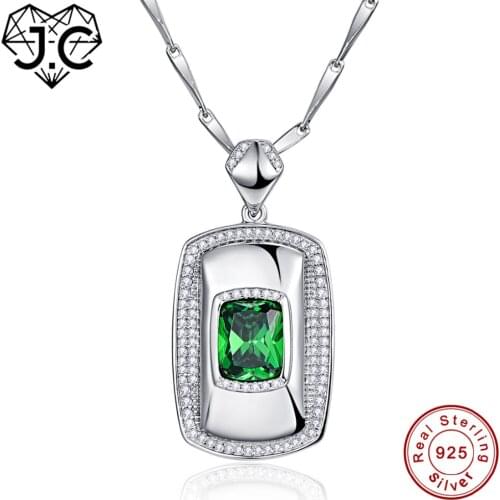 J.C for Women Men Engagement Necklace Excellent Emerald & Tanzanite White Topaz Solid 925 Sterling Silver Pendant Fine Jewelry