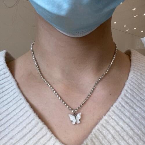 Shining Butterfly Pendant Necklace Womens Jewelry Girl Rhinestone Bling Crystal Charm Choker Necklace Korean Gifts Collar