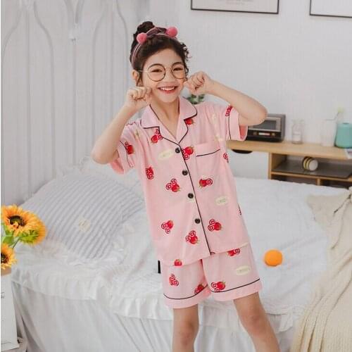 New Cardigan Cartoon Homewear For Girls Boys Childrens Pajamas short-sleeve Cotton 2pcs Pyjamas Set Baby Clothes Kids Sleepwear