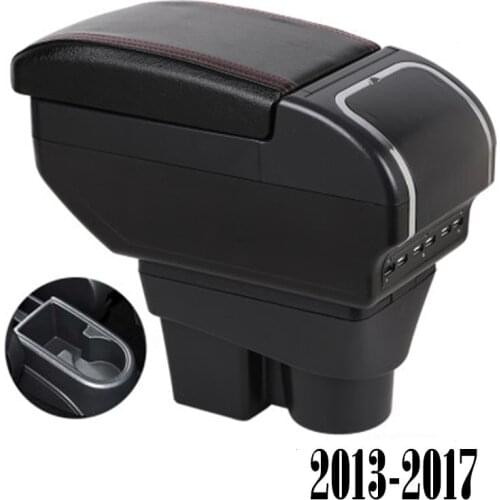 For Skoda Rapid Spaceback Armrest Box + 9 USB Black Leather Center New Storage Box Modification
