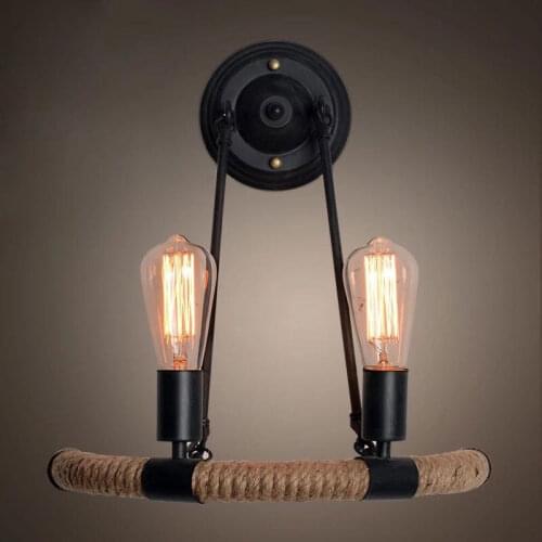 Retro Industrial Hemp Rope Wall Lamps Sconces Light Fixtures Living Room LED Home Lighting American Country Home Decor Luminaire
