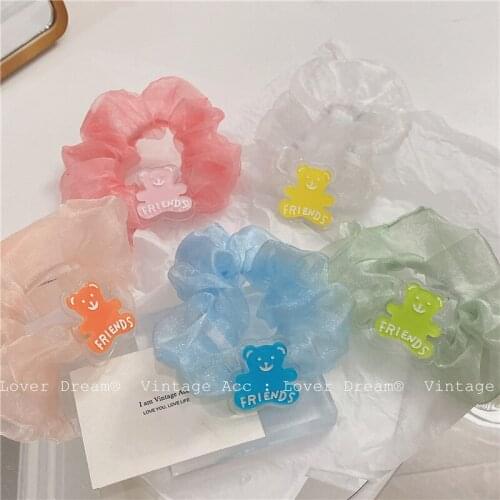 Korea Retro Rainbow Bear Fabric Hair Tie Korean INS Style Acrylic Hair Tie Girls Candy Bear Hair Tie Fashion Hair Accessories