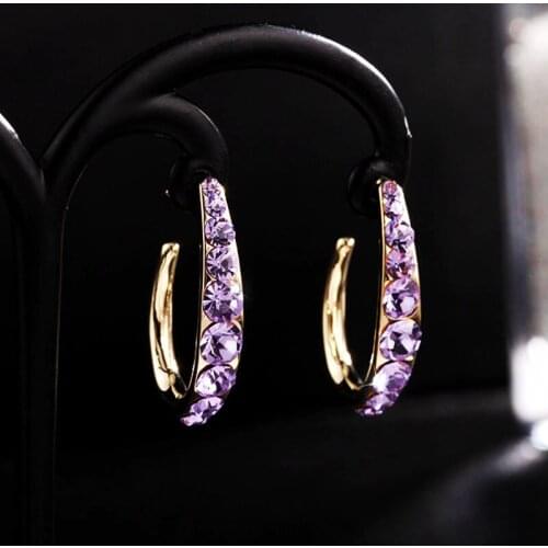 HUAMI C Shape Inlay Rinestone Stud Earrings for Women Pendientes Mujer Four Color Plated Real Gold Earrings 925 Silver Needle