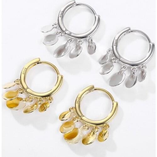 Binmonray 925 Sterling Silver Small Wafer Round Tassel Ear Buckle for Women Metal Short Hoop Fashion Personality Earings Jewelry