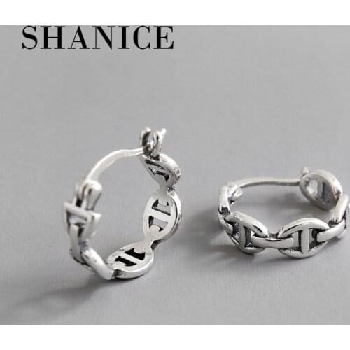 SHANICE Korean S925 sterling silver stud earrings cold wind retro simple chain female earrings personality niche silver jewelry