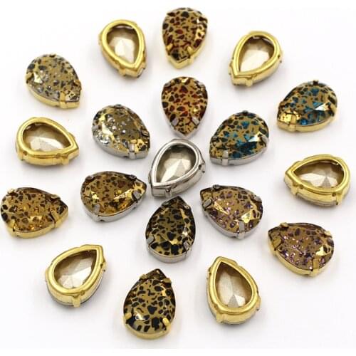 Wedding decoration Teardrop shape Glass Crystal rhinestones with sewing hollow base Copper rust gold series for clothing