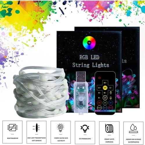 RGB LED Fairy String Lights Strip 17Keys IR Remote Controller For Christmas Festival Wedding Party Bar KTV Decoration USB DC5V