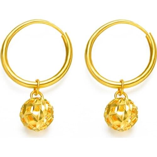 Solid 24k Yellow Gold Earrings Hollow Ball Dangle Earrings 3.50g