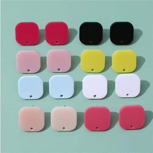 Spring style 50pcs/lot 17mm color print square shape acrylic decoration fashion earrings stud diy jewelry earring accessory