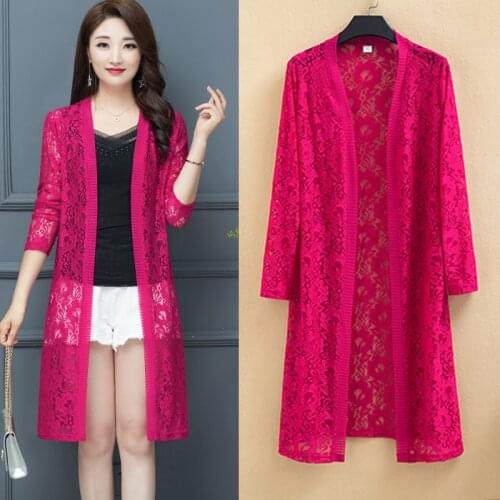 Long Jacket Women Oversize 2020 New Summer Fashion Wild Joker Casual Coat Plus Size Female Long Sleeve Solid Thin Lace Cardigan