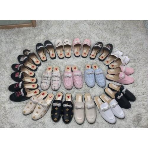 Baotou semi-trailer womens sandals wear 2020 new online celebrity heel-free flat leather embroidered Muller shoes fashion