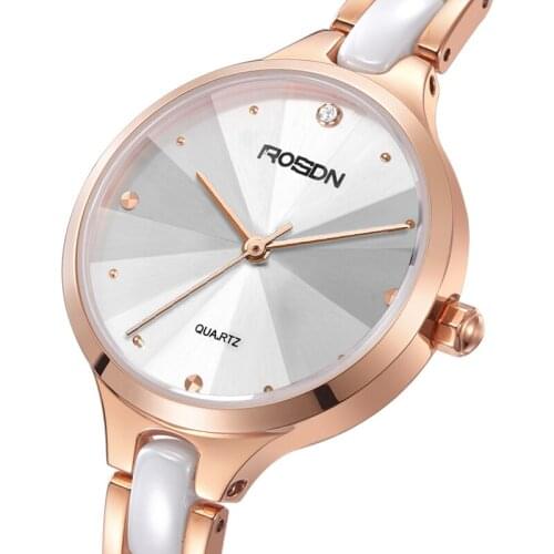 Womens Watches ROSDN Luxury Brand Japan Quartz Movement 7 mm Ultra-thin Sapphire Waterproof Diamond Ceramic Strap Clock R3619