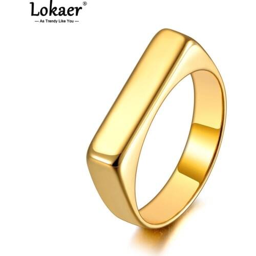 Lokaer Titanium Stainless Steel Fine Brand Geometric Hiphop/Rock Rings Gold Color Bohemia Party Ring Jewelry For Women R20070