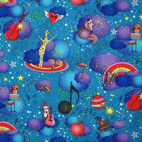 1 yard Polyester/PVC coated Waterproof Fabric for bag,- Cartoon - Animal on blue background (width=140cm) (W503A)