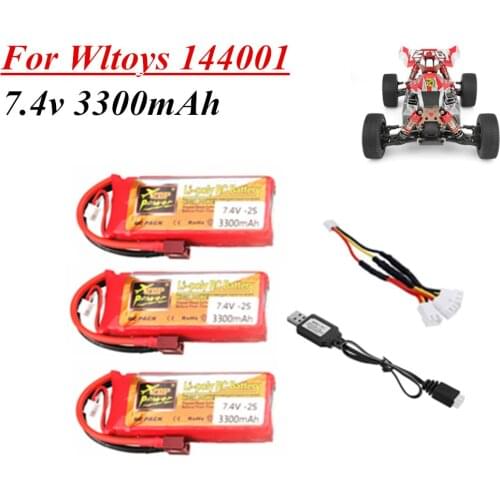 Battery For Wltoys 144001 2s 7.4 V 3300mAh rechargable Lipo battery and Charger for Wltoys 1/14 144001 RC car boat Lipo battery
