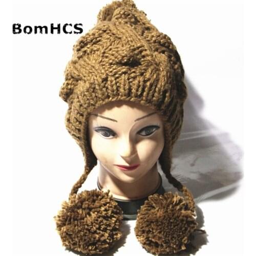 BomHCS 100% Hand Made Knit Hat Winter Thick Warm Womens Girls' Kids' Beanie Earmuff Cap