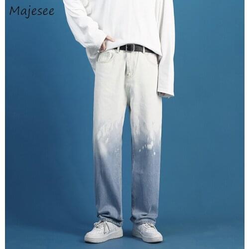Gradient Fashion Jeans Men Harajuku Splash Ink Ins Fashion Straight Denim Trousers Male Hip Hop Baggy Chic Bottoms Distressed BF