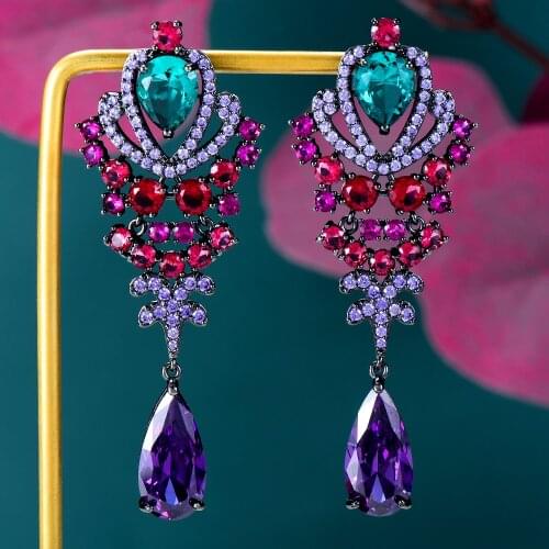 GODKI 65MM New Spring Green multicolor Earring For Women Wedding Party Indian Dubai Bridal Jewelry boucle d'oreille femme Gift