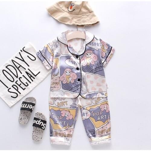 IENENS Kids Nightclothes Suits Summer Pajamas Clothes Girl Sleepwear Clothing Sets 2PC Baby Short Sleeves Tops + Long Pants