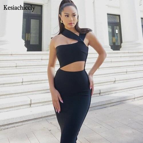 Kesiachiccly Sexy Criss Cross Neck Midi Dress Women Solid Hollow Out Halter Dress Party Club Dresses Summer Bodycon Vestidos